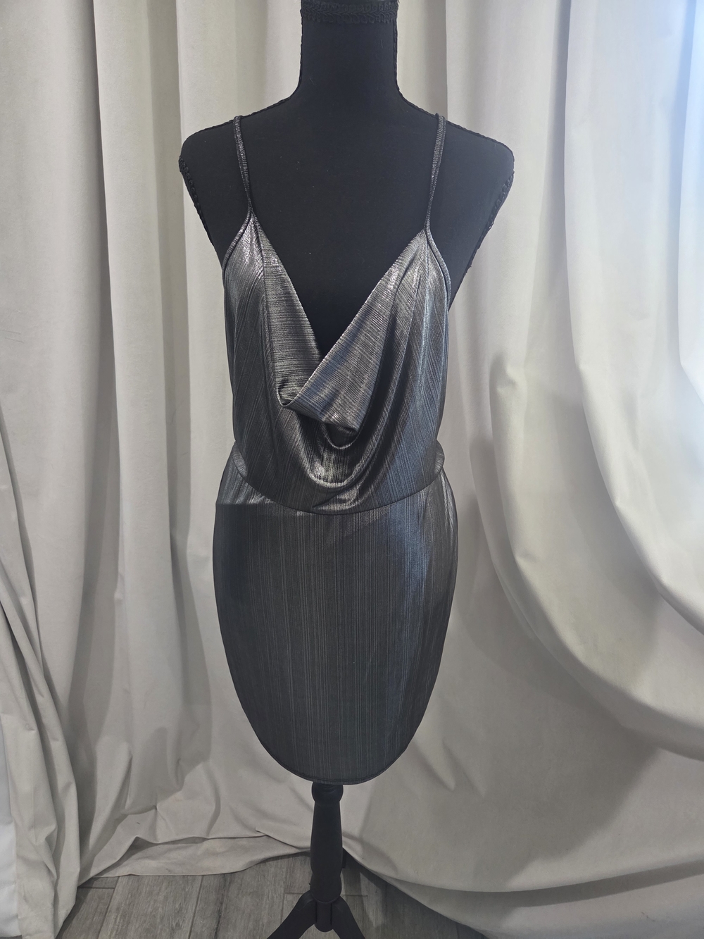 Charlotte Russe Metallic Silver Cowl Mini Dress